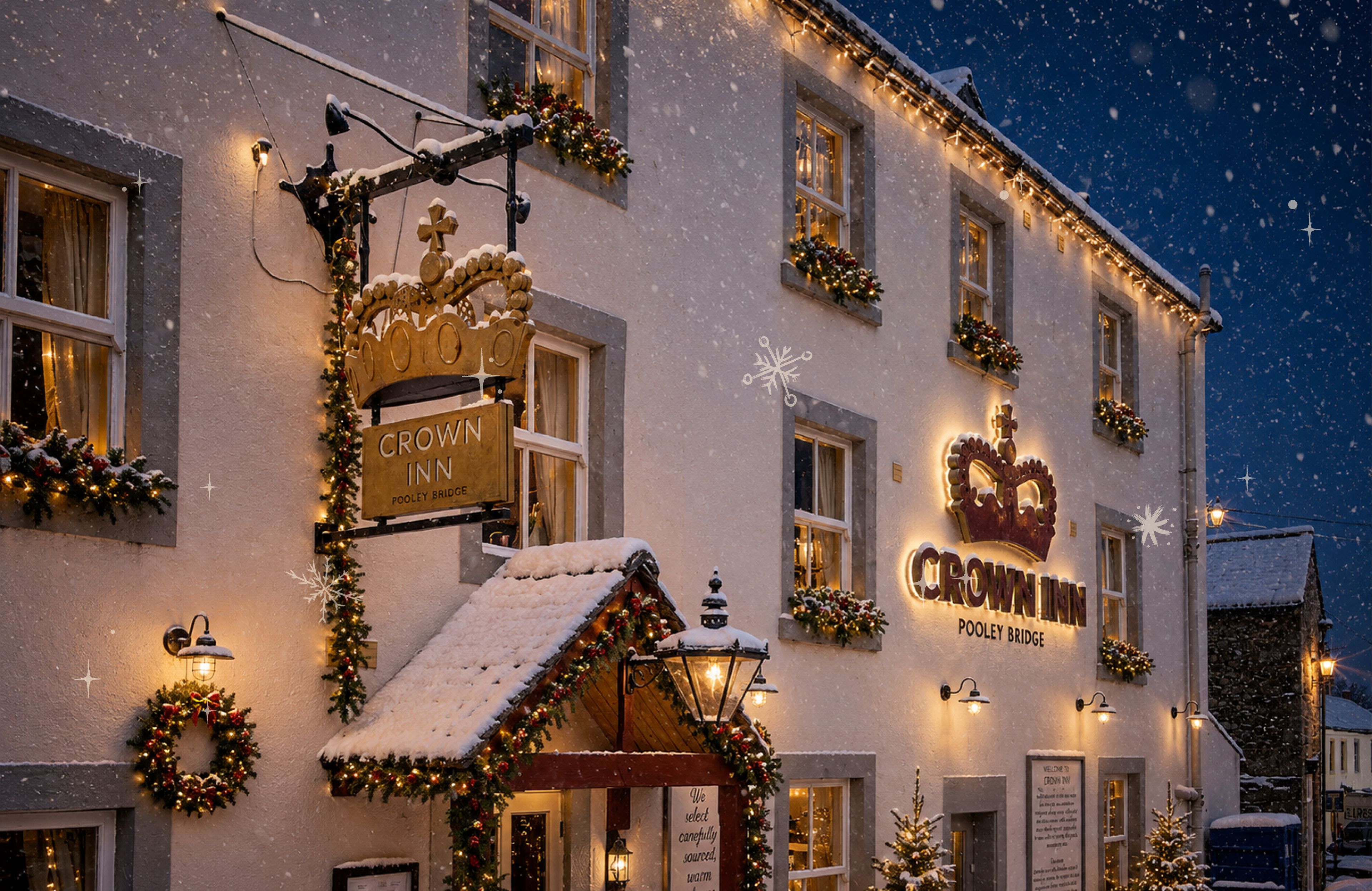 snow scene at The Crown Inn
